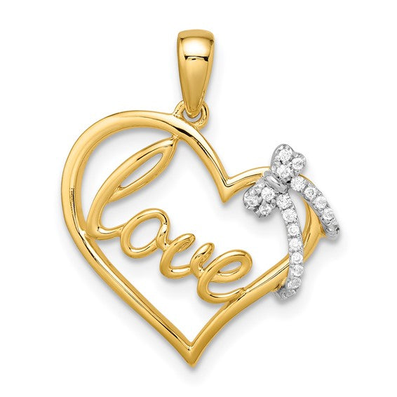 Love Script with Diamond Bow Heart Pendant
